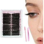 Conjunto de cílios individuais de grande capacidade 200D com escova de cílios e pinça, extensões grossas de cílios D Curl Lashes Clusters, 10-18 mm