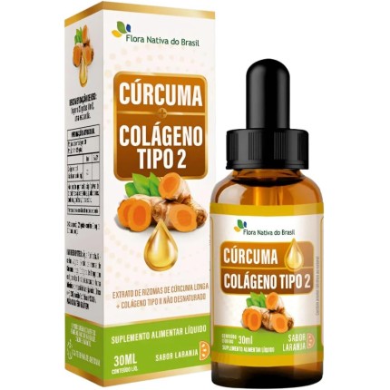 Cúrcuma + Colágeno Tipo 2 30ml Sabor Laranja - Flora Nativa