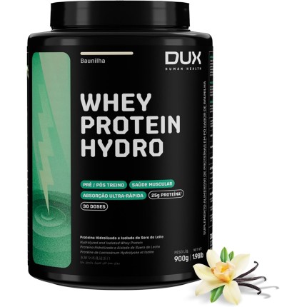 DUX HUMAN HEALTH Whey Protein Hydro 900g Baunilha – Absorção Rápida, Baixo Teor de Lactose, Suporte para Ganho Muscular