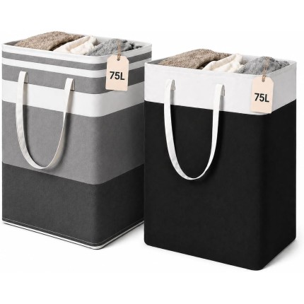 Dois Organizador Multiuso dobrável em tecido para roupas, Cesto Organizador Multiuso Dobrável, 75L algodão caneca tecido impermeável cesta de roupa suja