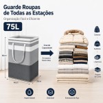 Dois Organizador Multiuso dobrável em tecido para roupas, Cesto Organizador Multiuso Dobrável, 75L algodão caneca tecido impermeável cesta de roupa suja - Imagem 2