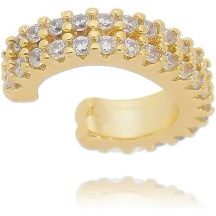 Drusi Semi Joias, Brinco Piercing Fake 2 Fileiras Folheado Em Ouro