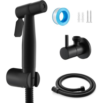 Ducha Higiênica Luxo 100% Metal – Chuveiro para Banheiro com Acabamento Preto Fosco, Design Moderno e Durável, Valvula de 1/2 polegada, Mangueira 1,50m Inclusa (preto)