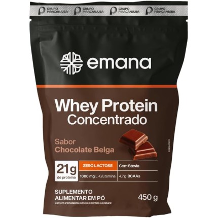 Emana Suplemento Alimentar em Pó Whey Protein Adoçado com Stevia Sabor Chocolate Belga - 450g