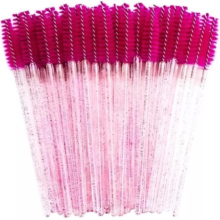 Escovinha Descartável para Cílios – Bastão para Alinhamento e Aplicação, 50 Unidades, Rosa com Glitter