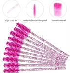 Escovinha Descartável para Cílios – Bastão para Alinhamento e Aplicação, 50 Unidades, Rosa com Glitter - Imagem 2