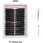 Extensões de cílios agrupados individuais 200D D Curl cachos grossos 10-18 mm comprimento misto com escova de cílios e pinça - Imagem 2