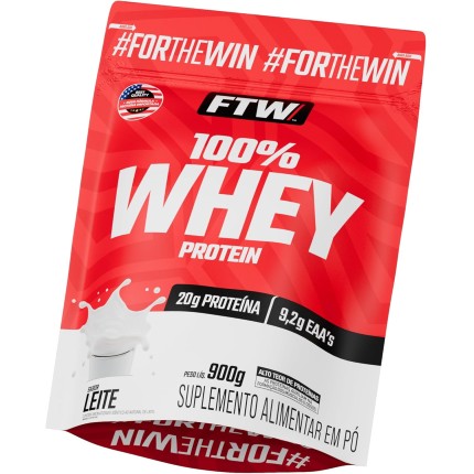 FTW 100% Whey Protein com Proteína Concentrada WPC, Suplemento Alimentar Pós-Treino em Pó com Fonte de Proteína do Soro do Leite, Alto Valor Biológico, Sem Glúten – Refil 900g (Leite)