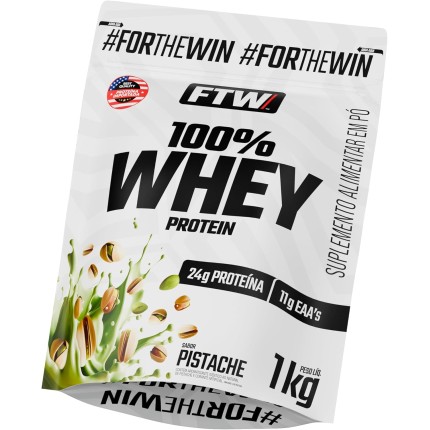 FTW 100% Whey Protein com Proteína Concentrada WPC, para Atletas com Alto Valor Biológico, Suplemento Pós-Treino Sem Glúten - Refil 1kg (Sabor Pistache)