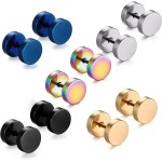 Feramox Stainless Steel Mens Womens Stud Earrings Set Ear Piercing Plugs Tunnel Punk Style