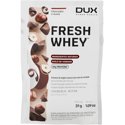 Fresh Whey Protein - Chocolate e Avelã Sachê 31g - 20g de Proteínas por Porção - Suplementos Naturais, Suplementação Treino Academia, Ganho Muscular Hipertrofia - DUX HUMAN HEALTH