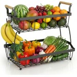 Fruteira Cesto Multiuso de Mesa 2 Andares Kleming, Cesta Organizadora de Frutas Decorativa para Cozinha, Sala, Banheiro, Mesa Posta, Fruteira de Mesa Organizador De Frutas com alça.