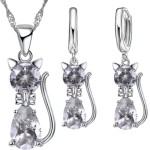 Gatinho Conjunto feminino colar e brinco Gato Cristal - banho de prata de Altíssima Qualidade com 100 milésimos de prata - Não escurece - Lindo Presente feminino para aldultos e adolescentes menina - Moda verão