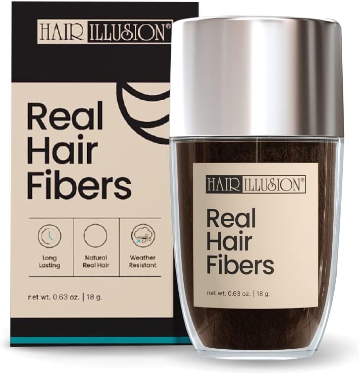 Hair-Illusion-Fibras-Capilares-Naturais-Castanho-Escuras-Para-Cabelos-Ralos.jpg Hair Illusion Fibras Capilares Naturais Castanho-Escuras Para Cabelos Ralos - Textura 100% Natural, Fibras Capilares Não Sintéticas - Cobertura De Manchas Calvas Para Mulheres E Homens - 18 Gramas