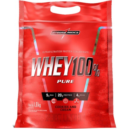 Integralmédica - Whey Protein Concentrado Cookies 100% Pure - 21g de Proteína por Scoop, Suplementação Alimentar Pós-Treino, Fórmula Enriquecida com BCAAs - Pouch 1,8kg