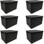 KIT C/ 6 CAIXAS ORGANIZADORAS RATTAN 7L C/TAMPA PRETA MULTIUSO DECORATIVA