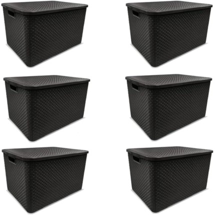 KIT C/ 6 CAIXAS ORGANIZADORAS RATTAN 7L C/TAMPA PRETA MULTIUSO DECORATIVA
