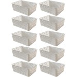 Kit 10 Cestos Multiuso Organizador Empilhável Gaveta 19x14x6 Cor:Branco