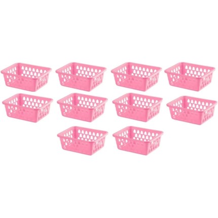 Kit 10 Cestos Organizador Multiuso Pequeno Gaveta Escritório Lavanderia Rosa P