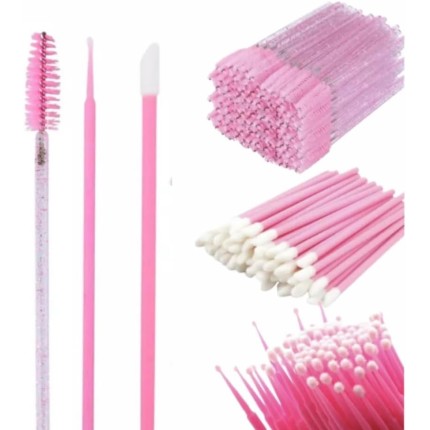 Kit 100 Escovinhas + 100 Microbrush + 100 Aplicador de batom alongamento cilios
