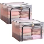 Kit 2 Caixas Organizadora Dobrável 66L em PVC Transparente com Zíper Duplo – Abertura Frontal e Superior – Para Armários e Guarda-Roupas (66 Litros)