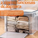 Kit 2 Caixas Organizadora Dobrável 66L em PVC Transparente com Zíper Duplo – Abertura Frontal e Superior – Para Armários e Guarda-Roupas (66 Litros) - Imagem 2