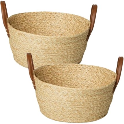 " Kit 2 Cesta Organizadora em Fibra Natural Para Uso Decorativo Decoração, Em Palha Trançada 24x11 cm Estilo Rústico e Artesanal Cesto Organizador Mocca em Palha Trançada Multiuso "