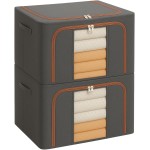 Kit 2 Cesto Organizador Caixa Organizadora Grande Dobrável e Empilhável Capacidade de 66 Litros Multiuso Com Alça, Duas Aberturas com Zíper e Visor Transparente (Cinza)