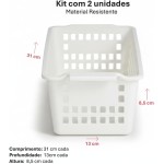 Kit 2 Cestos Organizadores Brancos para Geladeira Despensa e Armário Plástico Resistente - Imagem 2
