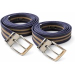 Kit 2 Cintos Masculino Trançado com Listras, Azul Marinho, Verde e Bege, Fivela Prateada, Ajustável - BASE NOBRE