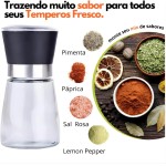 Kit 2 Moedor Triturador Giratório de Sal Pimenta Premium em Vidro Aço Inox com Tampa Regulador de Espessura Ideal para Temperos Grãos e Condimentos Secos - Imagem 2