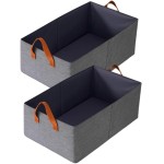 Kit 2 Organizadores Dobráveis Estruturados 25L – Cesto Organizador para Armario, Roupas e Sapatos | Poliéster Premium + MDF e Metal, 46,5x28x19 cm – Cinza com Alcas Caramelo