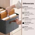 Kit 2 Organizadores Dobráveis Estruturados 25L – Cesto Organizador para Armario, Roupas e Sapatos | Poliéster Premium + MDF e Metal, 46,5x28x19 cm – Cinza com Alcas Caramelo - Imagem 2