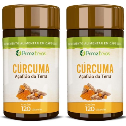 Kit 2 Potes Cúrcuma + Açafrão 120 Cápsulas 130mg – Prime Ervas | Leve Mais, Economize Mais!