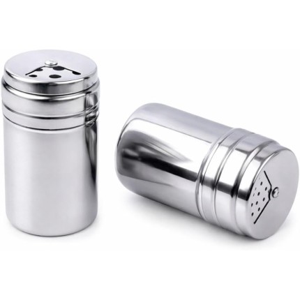 Kit 2 Potes Porta Condimentos em Aço Inox Saleiro com Tampa e Dosador para Sal Pimenta Temperos ou Palitos