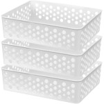 Kit 3 Cestos Organizador Trama Rattam Médio 24x19cm Gavetas Armario Guarda Roupas (Branco)