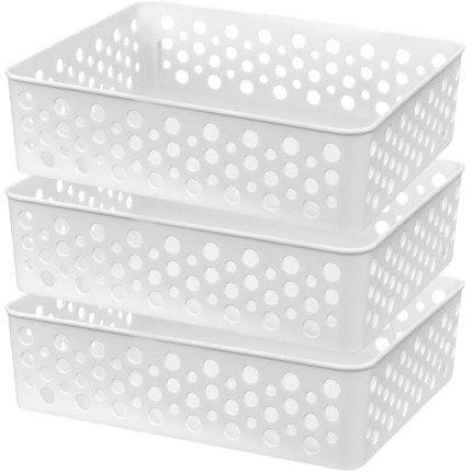 Kit 3 Cestos Organizador Trama Rattam Médio 24x19cm Gavetas Armario Guarda Roupas (Branco)
