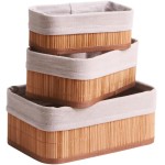 Kit 3 Cestos Organizadores Bambu com Forro Removível Multiuso Banheiro Cozinha Lavanderia Decorativo
