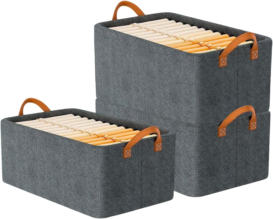 Kit-3-Cestos-Organizadores-Conjunto-de-3-Caixas-Organizadoras-em.jpg Kit 3 Cestos Organizadores, Conjunto de 3 Caixas Organizadoras em Tecido, Cinza, com Alças, para Gavetas Roupeiros e Armários