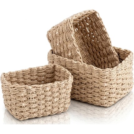 Kit 3 Cestos Organizadores Decorativos em Corda Natural Trançada Cestos Multiuso para Quarto Sala Banheiro e Decoração