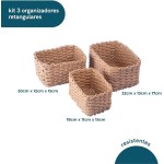 Kit 3 Cestos Organizadores Decorativos em Corda Natural Trançada Cestos Multiuso para Quarto Sala Banheiro e Decoração - Imagem 2