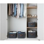 Kit 3 Cestos Organizadores Dobráveis Premium, Cinza, TNT Alta Gramatura, 25 Litros, 46x28x19cm, com Alças Reforçadas, para Closet e Guarda-Roupa - Imagem 2
