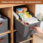 Kit 3 Cestos Organizadores Dobráveis de 26 Litros Caixas Multiuso Com Alças Dupla para Guarda Roupas, Armário, Lavanderia, Malha de Nylon Cinza Resistente e Lavável - Imagem 2