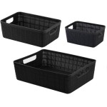 Kit 3 Cestos Organizadores Multiuso Rattan Home Organizer P-M-G Cor: Preto