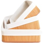 Kit 3 Cestos Organizadores Premium, Armários Ideal Para Banheiros, Armação Resistente, Natural em Bambu com Forro em Linho Lavanderias Premium.