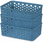Kit 3 Cestos Organizadores Premium para Armário Gaveta Lavanderia Banheiro Bebe Dispansa Usual Utilidades (19X13) (Azul)