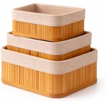 Kit 3 Cestos Organizadores de Bambu com Forro Interno – Cestas Organizadoras Decorativas Multiuso Banheiro, Armário, Lavanderia e Cozinha – Organizadores Naturais Elegantes Pia, Maquiagem e Objetos