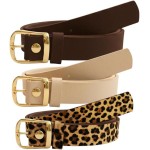Kit 3 Cintos Femininos Couro Sintético Moda Alfaiataria Fivela Dourada, 2.2cm largura - Luana