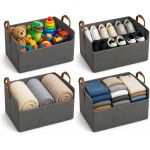 Kit 4 Caixas Organizadoras Multiuso com Alça Reforçada - Organize Roupas, Brinquedos e Closet em Minutos - TNT Premium Bege/Cinza|Amplo, Resistente, Durável, Lavável Espaçosa