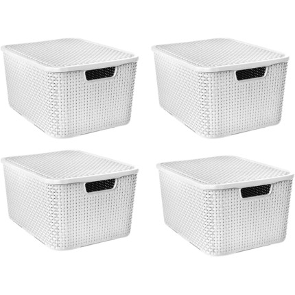 Kit 4 Caixas Organizadoras Rattan 7 Litros Com Tampa Cor: Branco